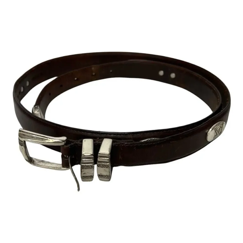 Mens Brown Leather Golf Belt Golf Swing Buckle Club Medallions Size 44
